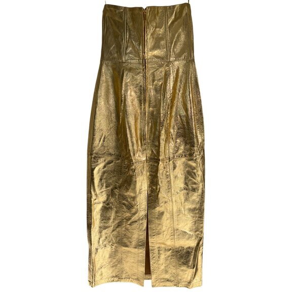 Blumarine Strapless Midi Dress in Gold 42 New Womens Leather Strapless - Picture 7 of 16
